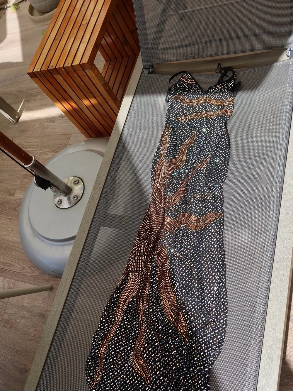 Black and Copper Sequin Evening Dress